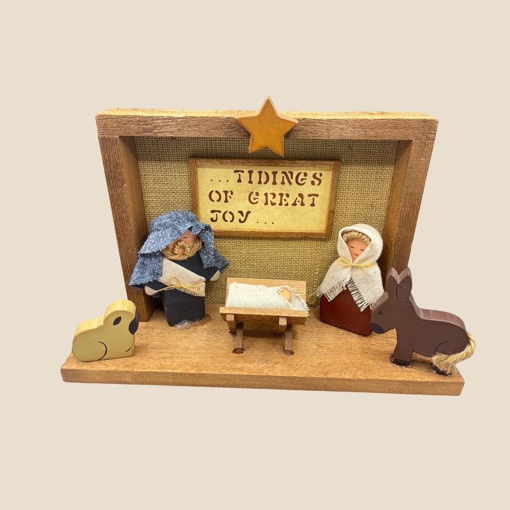Vtg 1986 Knappsacks Wooden Nativity Scene Tidings of Great Joy Christmas Decor